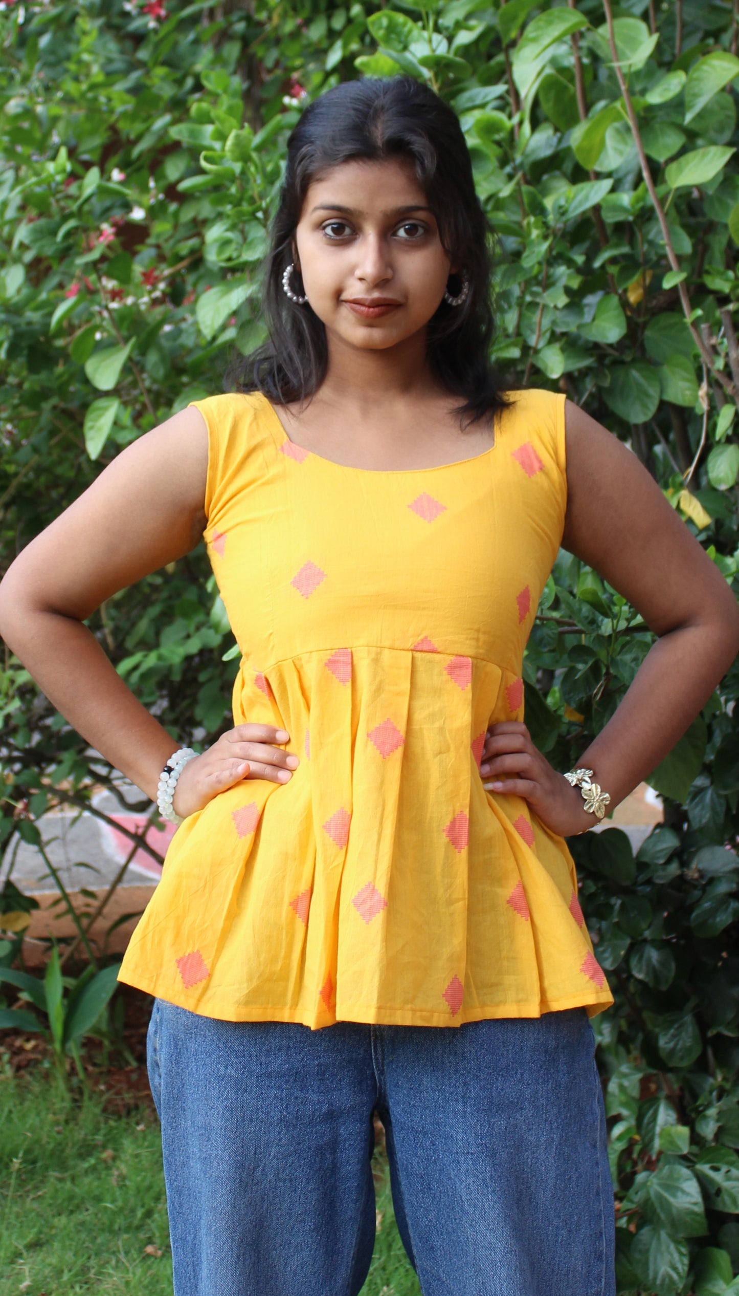 Ikat-Inspired Fit & Flare Top