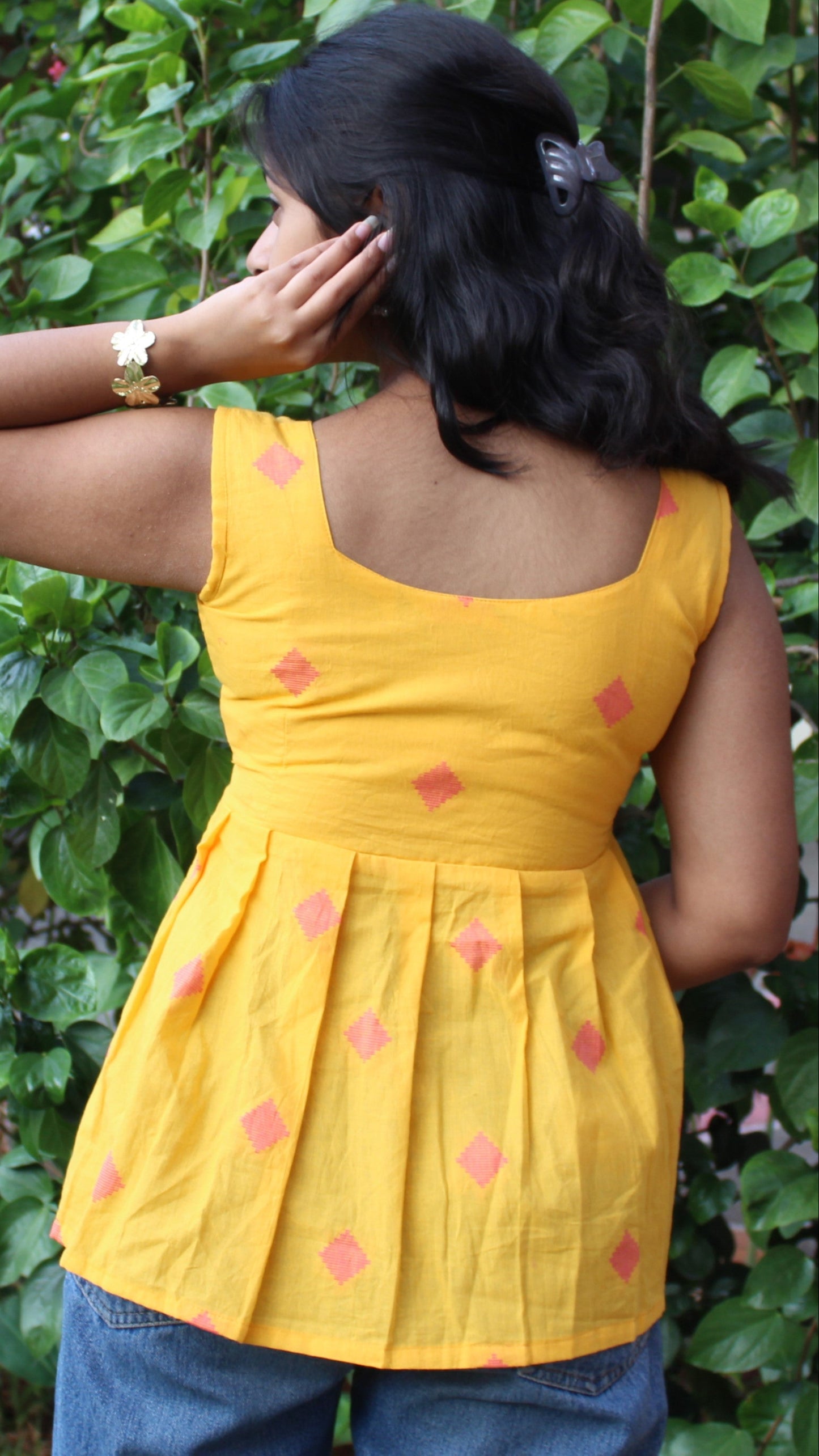 Ikat-Inspired Fit & Flare Top
